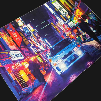 An EVO wall art on a black background