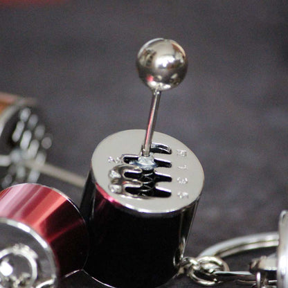 Close-up of a black turbo keychain's gear stick
